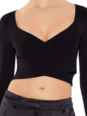 Forever 21 | Black Crossover Wrap Cropped Rib Knit V-neck Surplice Sweater